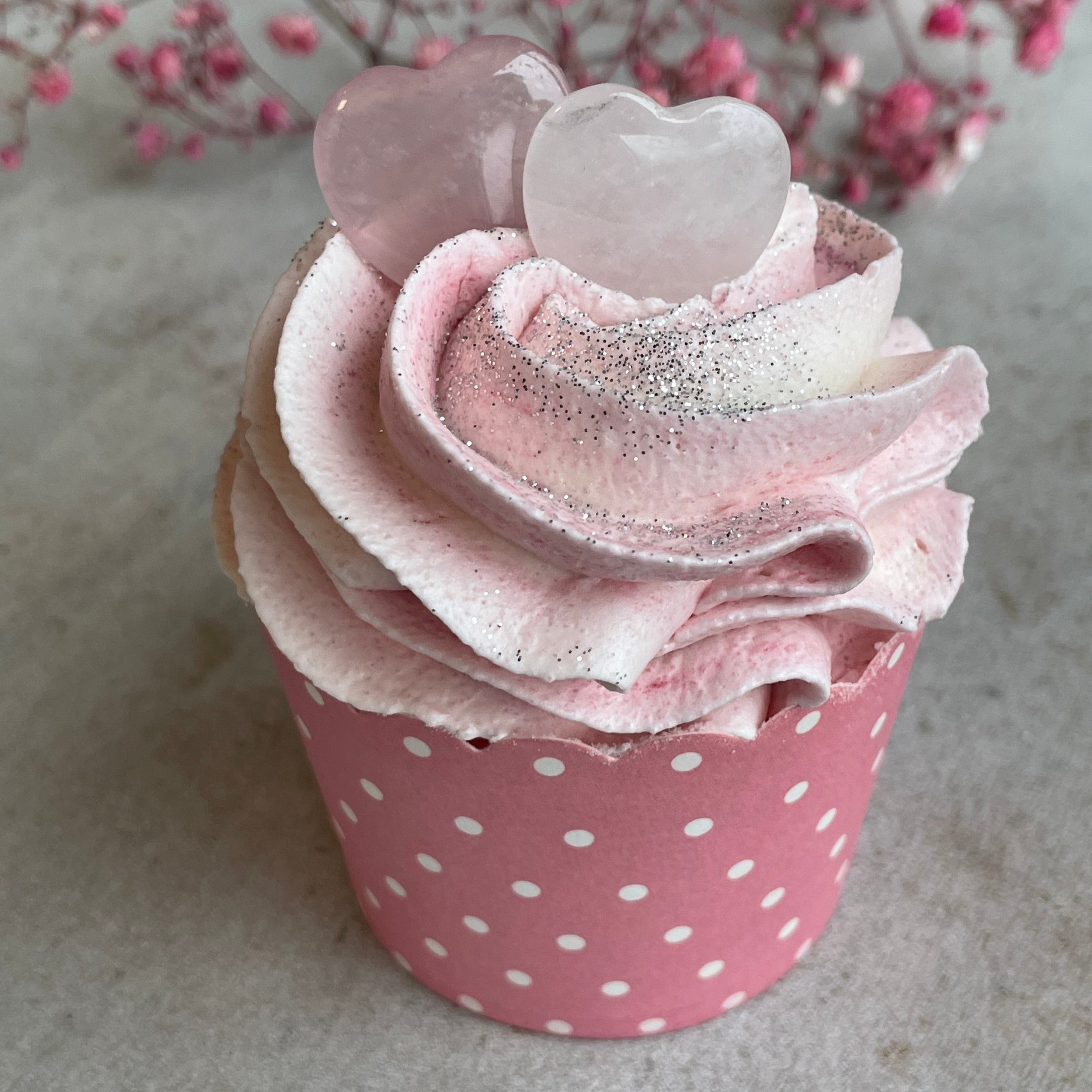 Badecupcake #Erdbeere - Herz - Bergkristall und Rosenquarz