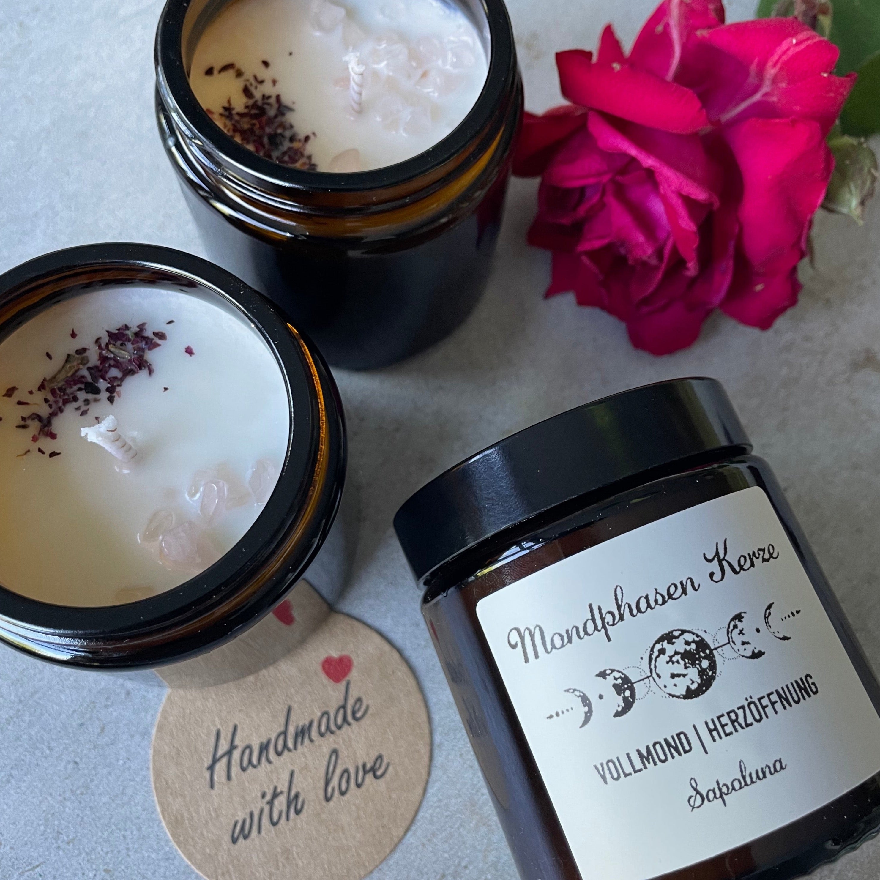 Vollmond | Herzöffnung / eine Sojawachs Duftkerze mit Rosengeranie 90g