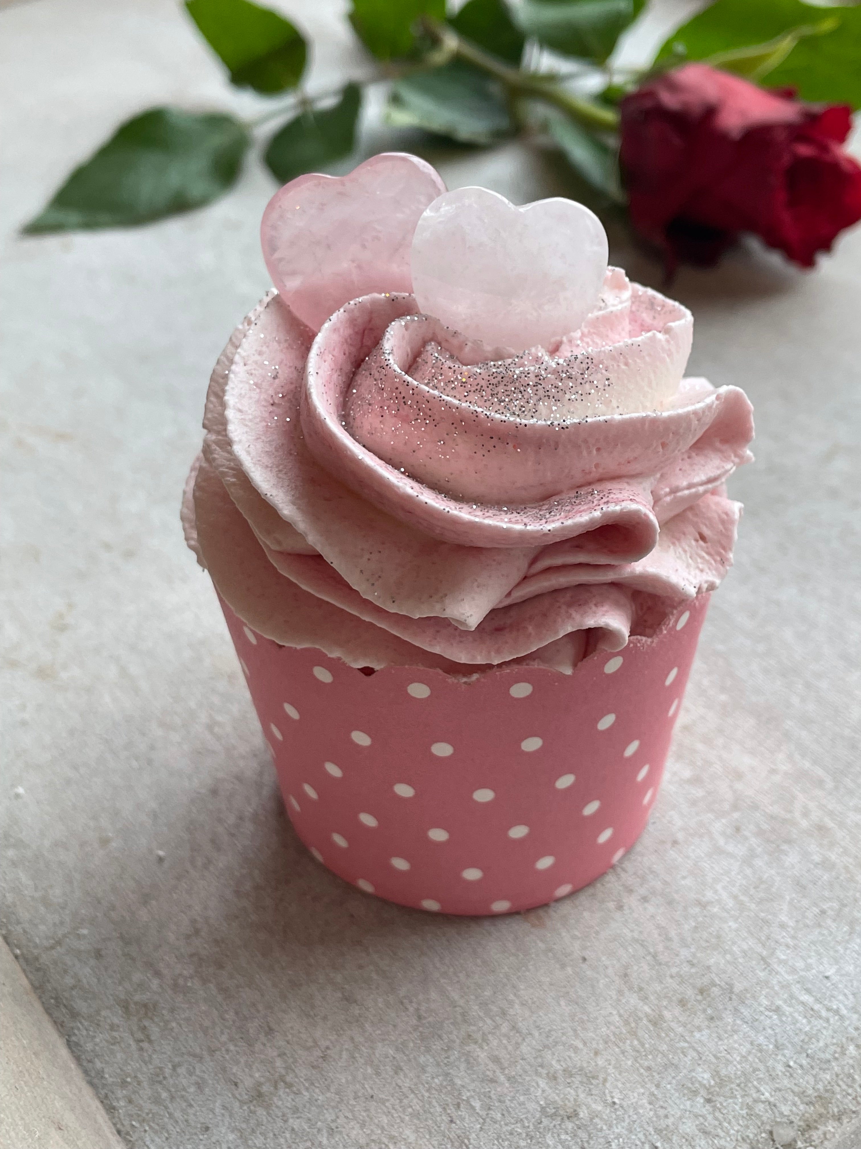 Badecupcake #Erdbeere - Herz - Bergkristall und Rosenquarz