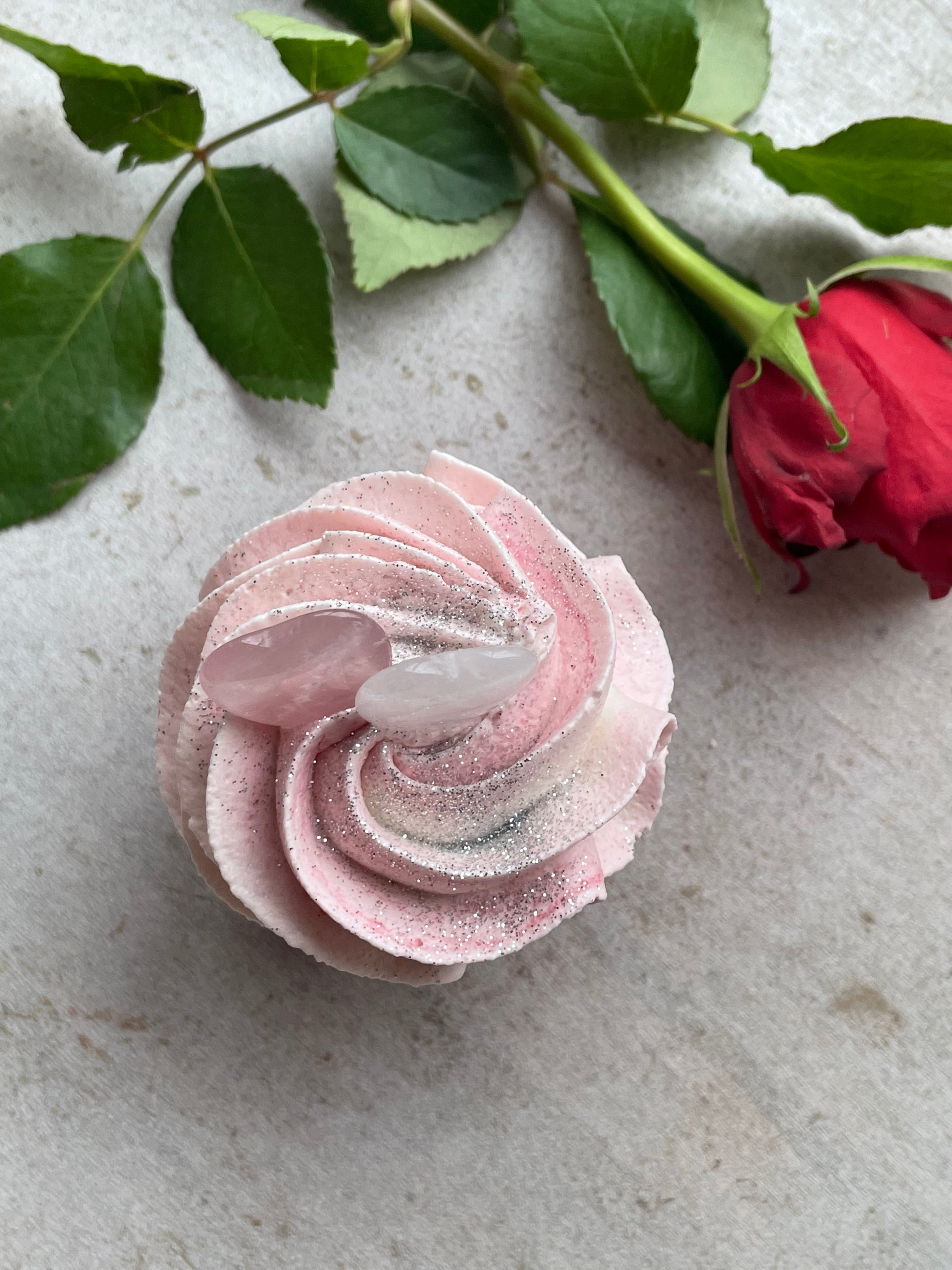 Badecupcake #Erdbeere - Herz - Bergkristall und Rosenquarz