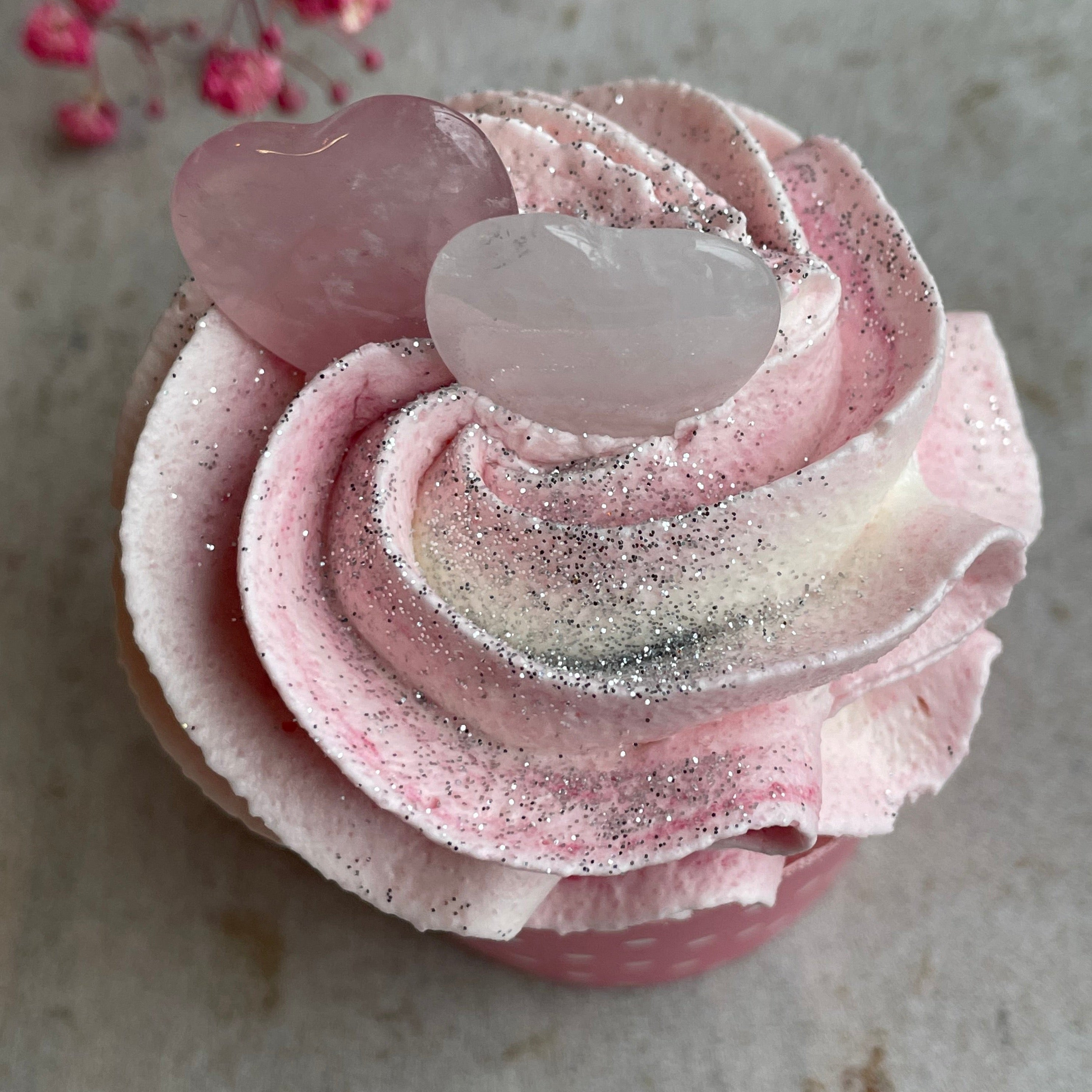 Badecupcake #Erdbeere - Herz - Bergkristall und Rosenquarz