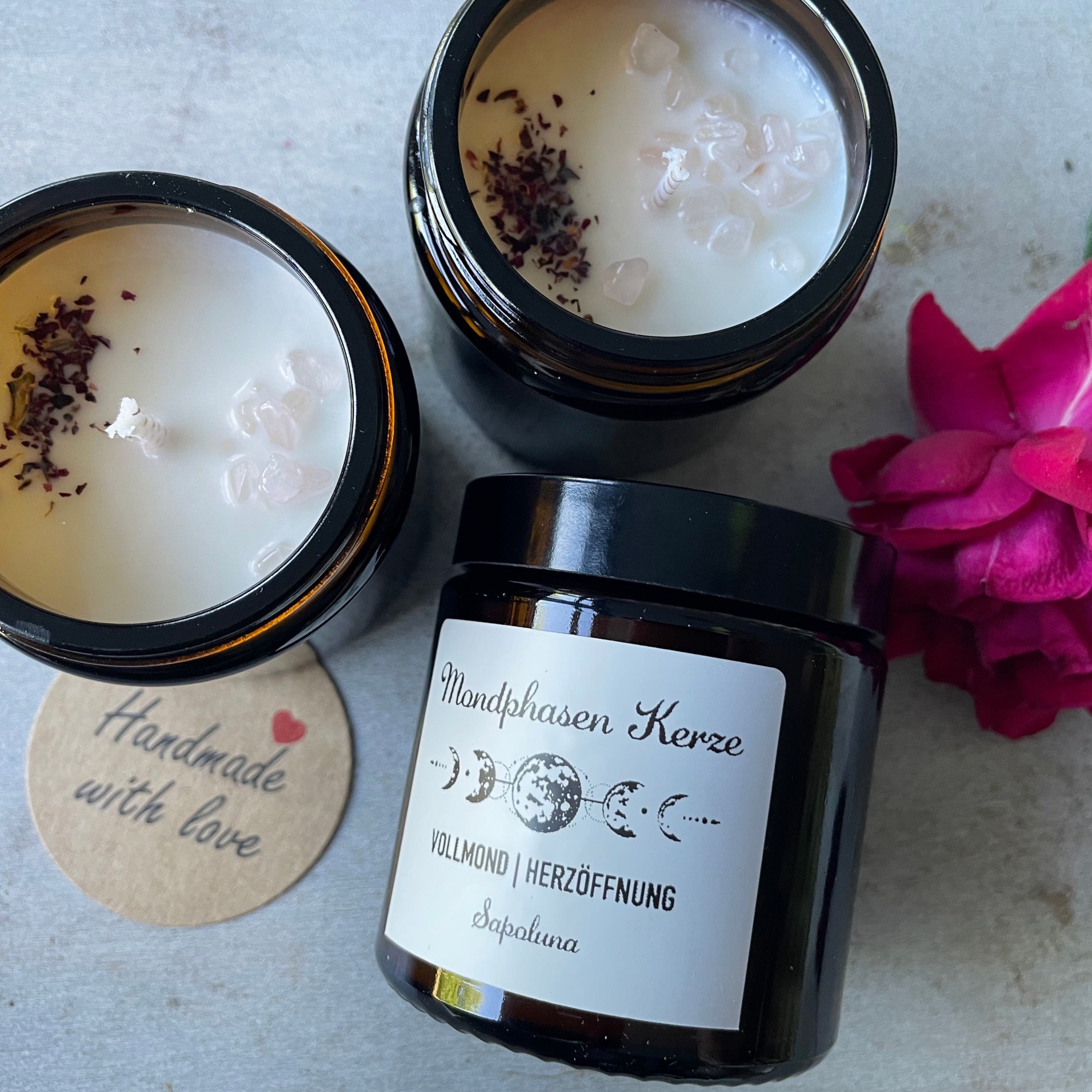 Vollmond | Herzöffnung / eine Sojawachs Duftkerze mit Rosengeranie 90g