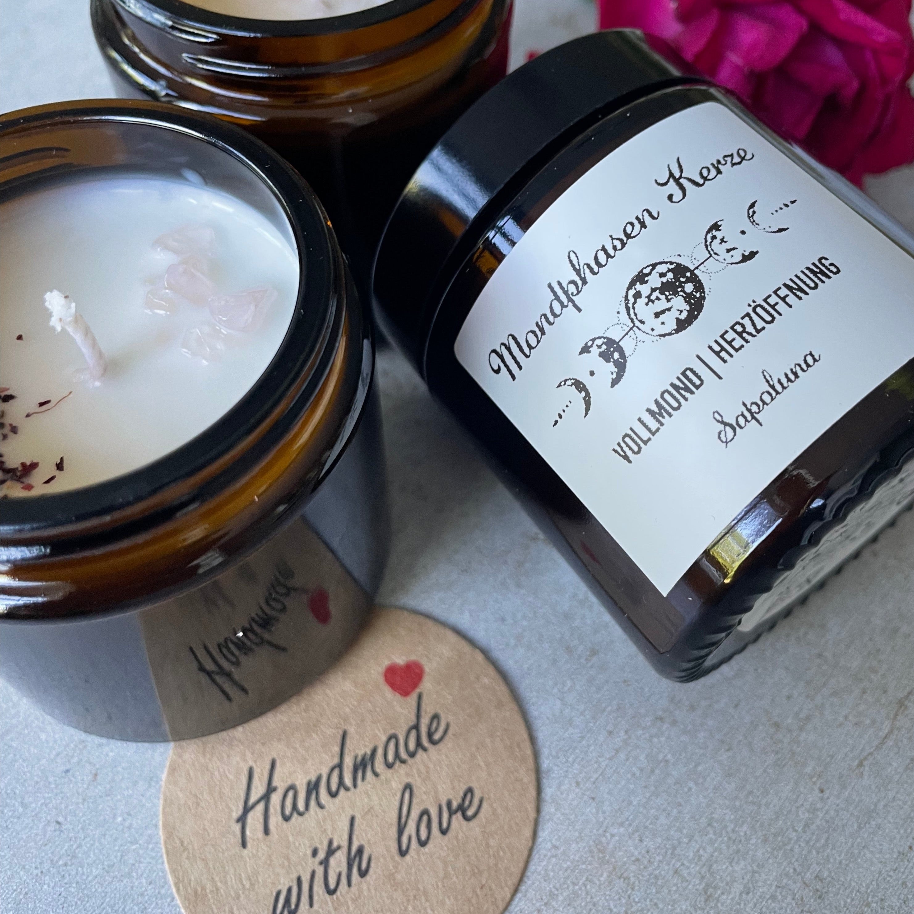 Vollmond | Herzöffnung / eine Sojawachs Duftkerze mit Rosengeranie 90g