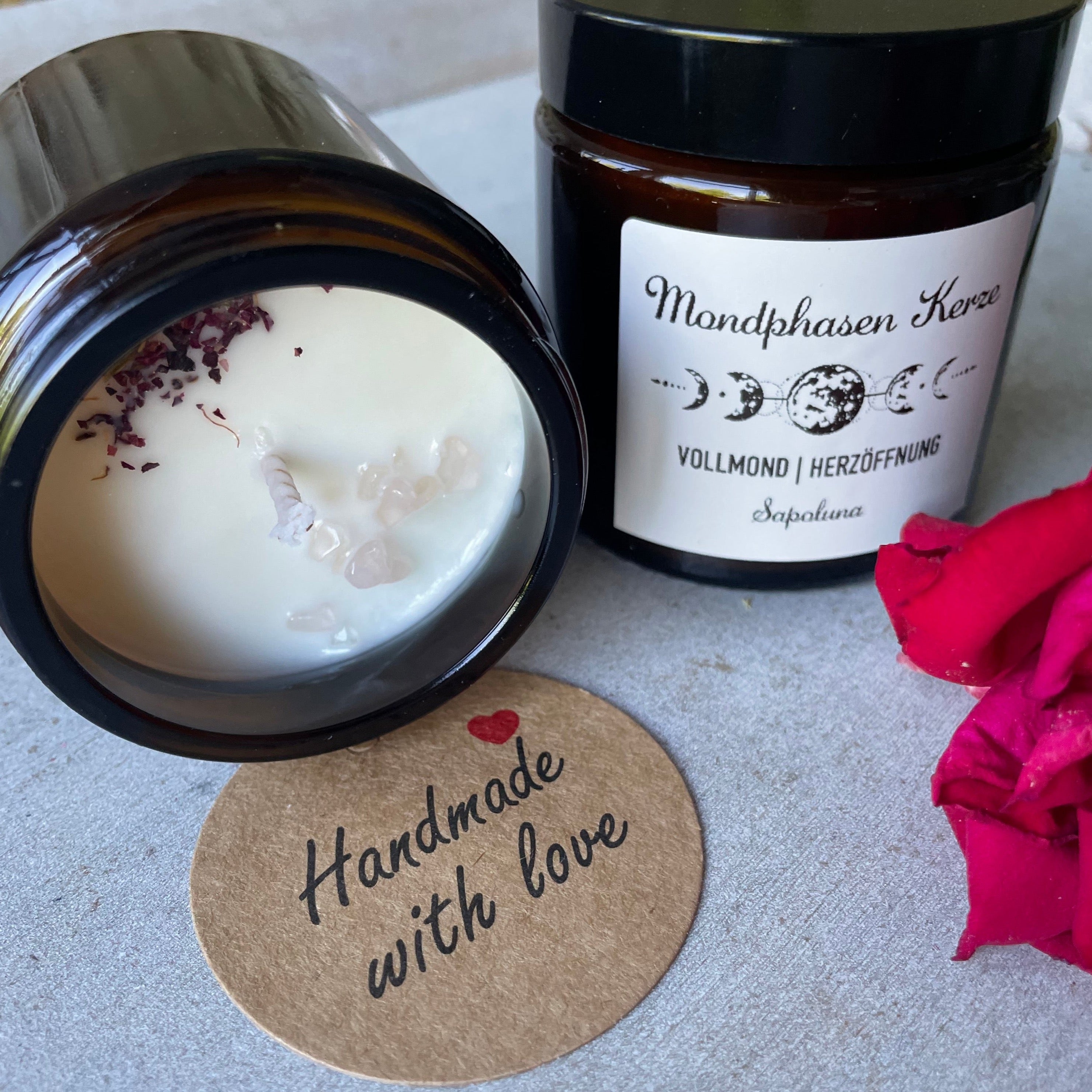 Vollmond | Herzöffnung / eine Sojawachs Duftkerze mit Rosengeranie 90g